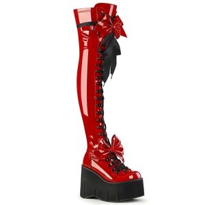 Demonia Red Over the Knee Platform Boots